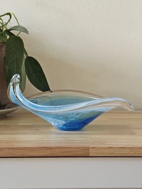 Vintage Blue Art Glass Gondola Bowl